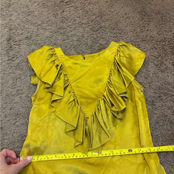 Anthropologie Seen Worn Kept Satin Ruffle Midi Dress Sleeveless Gold Yellow 2 - Picture 7 of 8